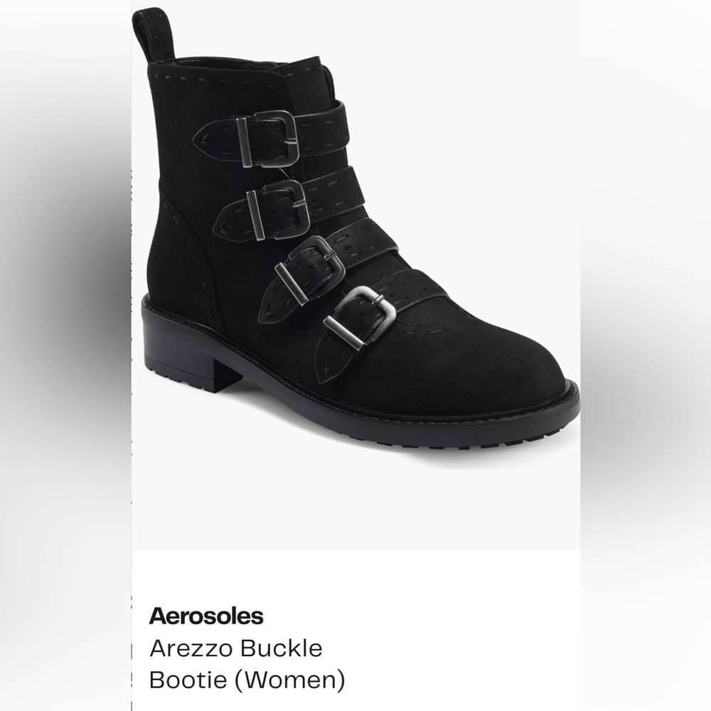 AEROSOLES Arezzo Black Multi-Buckle Combat Boots